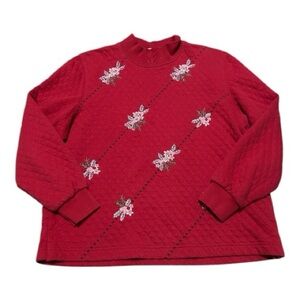 🎄 Alfred Dunner Red Embroidered Holiday Sweatshirt – Petite L